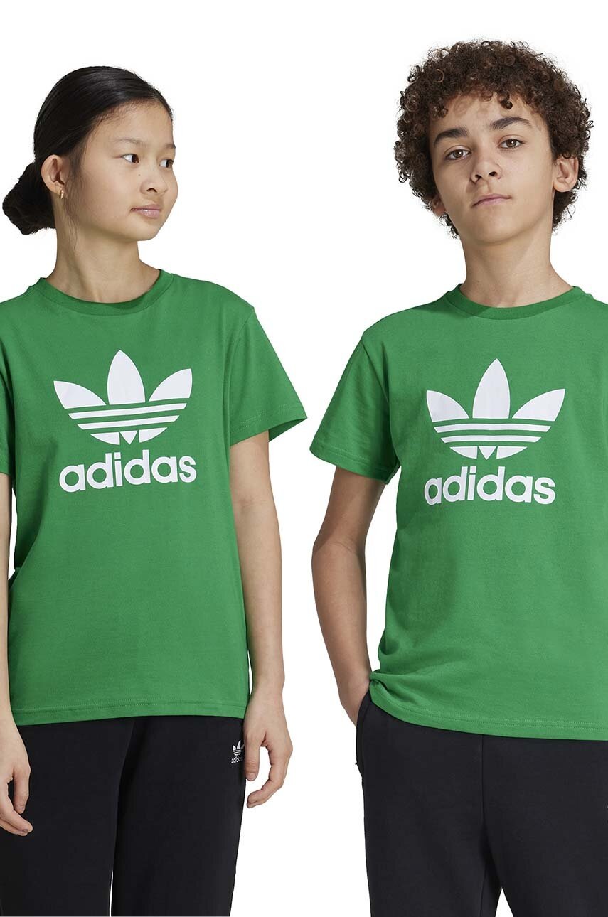 adidas Originals tricou de bumbac pentru copii TREFOIL TEE culoarea verde, cu imprimeu, IY4003