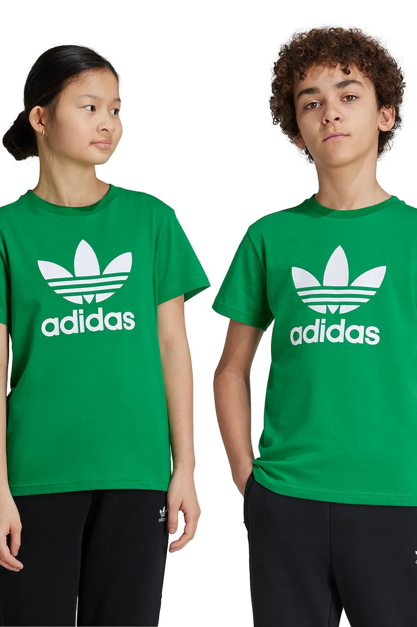 adidas Originals tricou de bumbac pentru copii TREFOIL TEE culoarea verde, cu imprimeu, IY4003 adidas Originals tricou de bumbac pentru copii TREFOIL TEE culoarea verde, cu imprimeu, IY4003