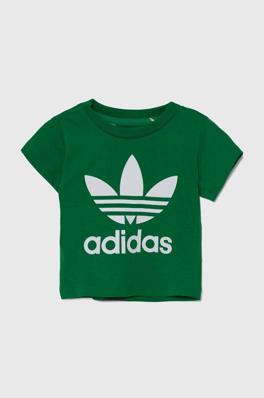 adidas Originals tricou din bumbac pentru bebelusi TREFOIL TEE culoarea verde, cu imprimeu, IY4028 adidas Originals tricou din bumbac pentru bebelusi TREFOIL TEE culoarea verde, cu imprimeu, IY4028