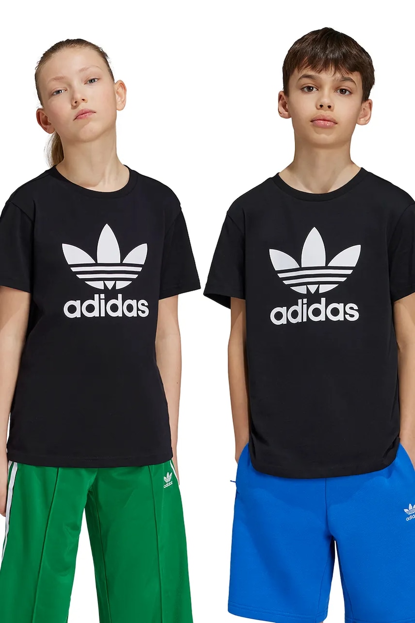 adidas Originals tricou copii TREFOIL TEE culoarea negru, cu imprimeu, IY7421 adidas Originals tricou copii TREFOIL TEE culoarea negru, cu imprimeu, IY7421