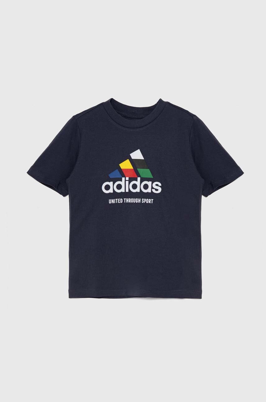 adidas tricou de bumbac pentru copii TIRO NATIONS T culoarea albastru marin, cu imprimeu, IY8128