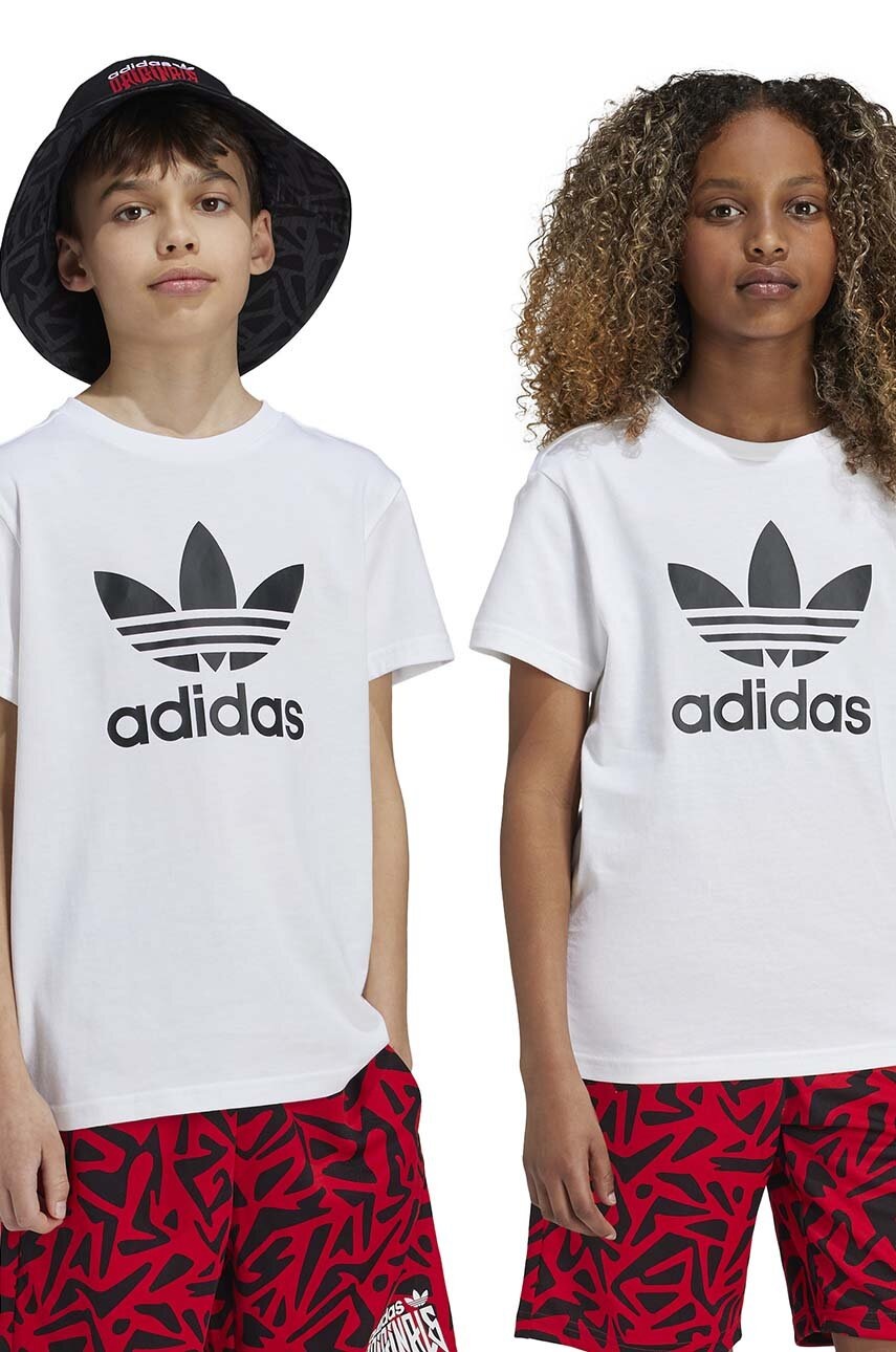 adidas Originals tricou de bumbac pentru copii TREFOIL TEE culoarea alb, cu imprimeu, JE0516
