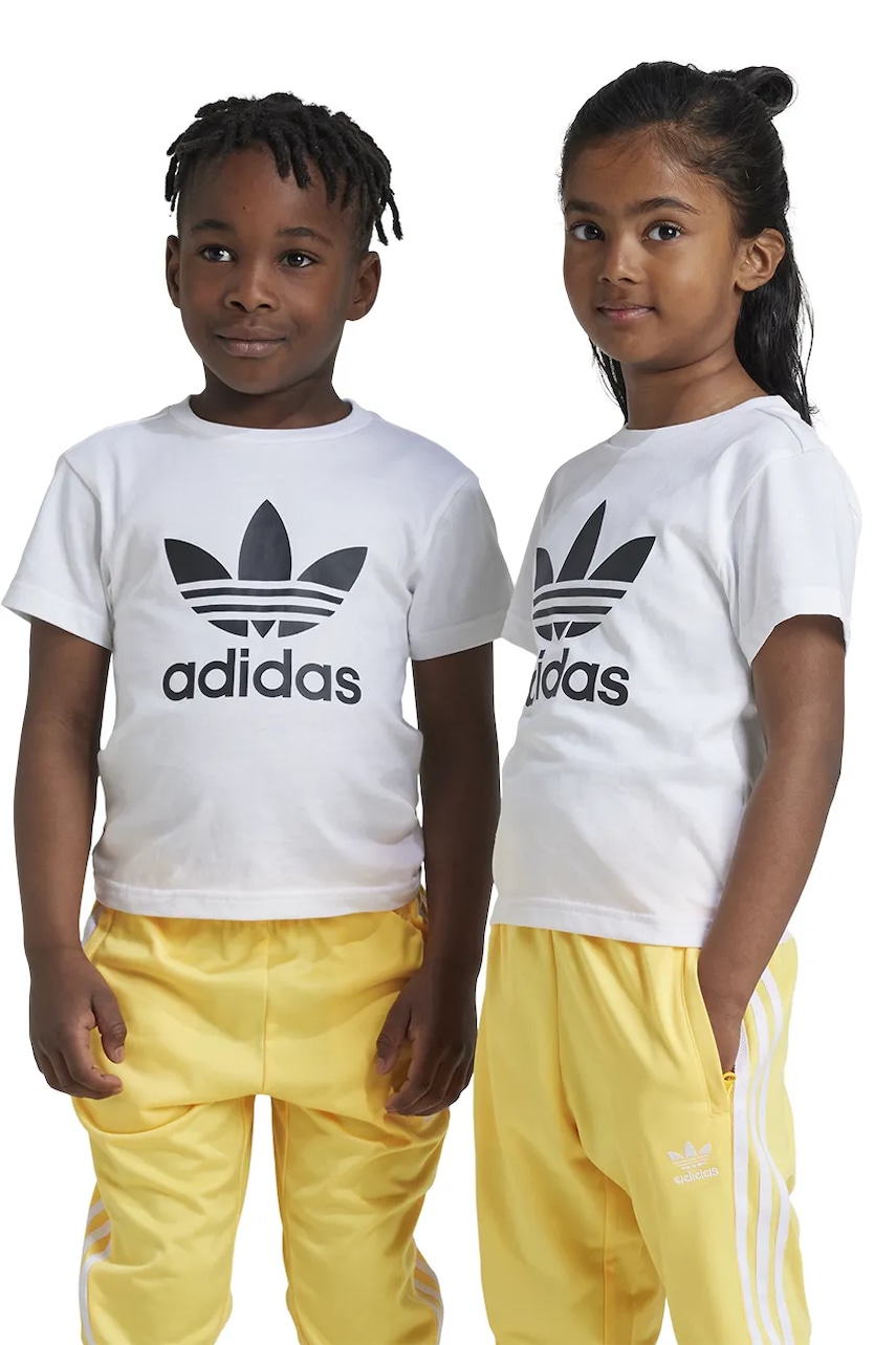 adidas Originals tricou de bumbac pentru copii TREFOIL TEE culoarea alb, cu imprimeu, JE0518 adidas Originals tricou de bumbac pentru copii TREFOIL TEE culoarea alb, cu imprimeu, JE0518