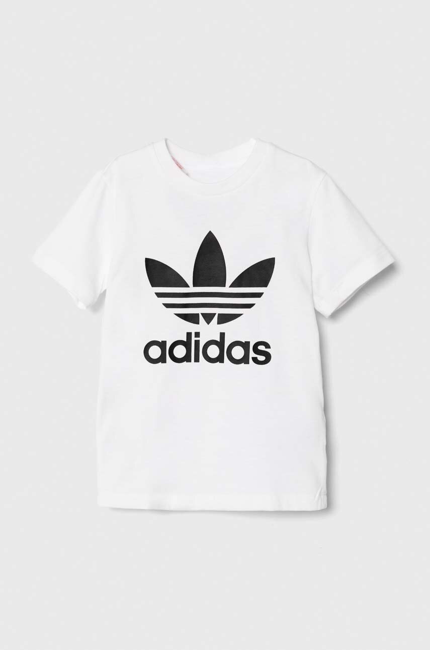 adidas Originals tricou din bumbac pentru bebelusi TREFOIL TEE culoarea alb, cu imprimeu, JE0520