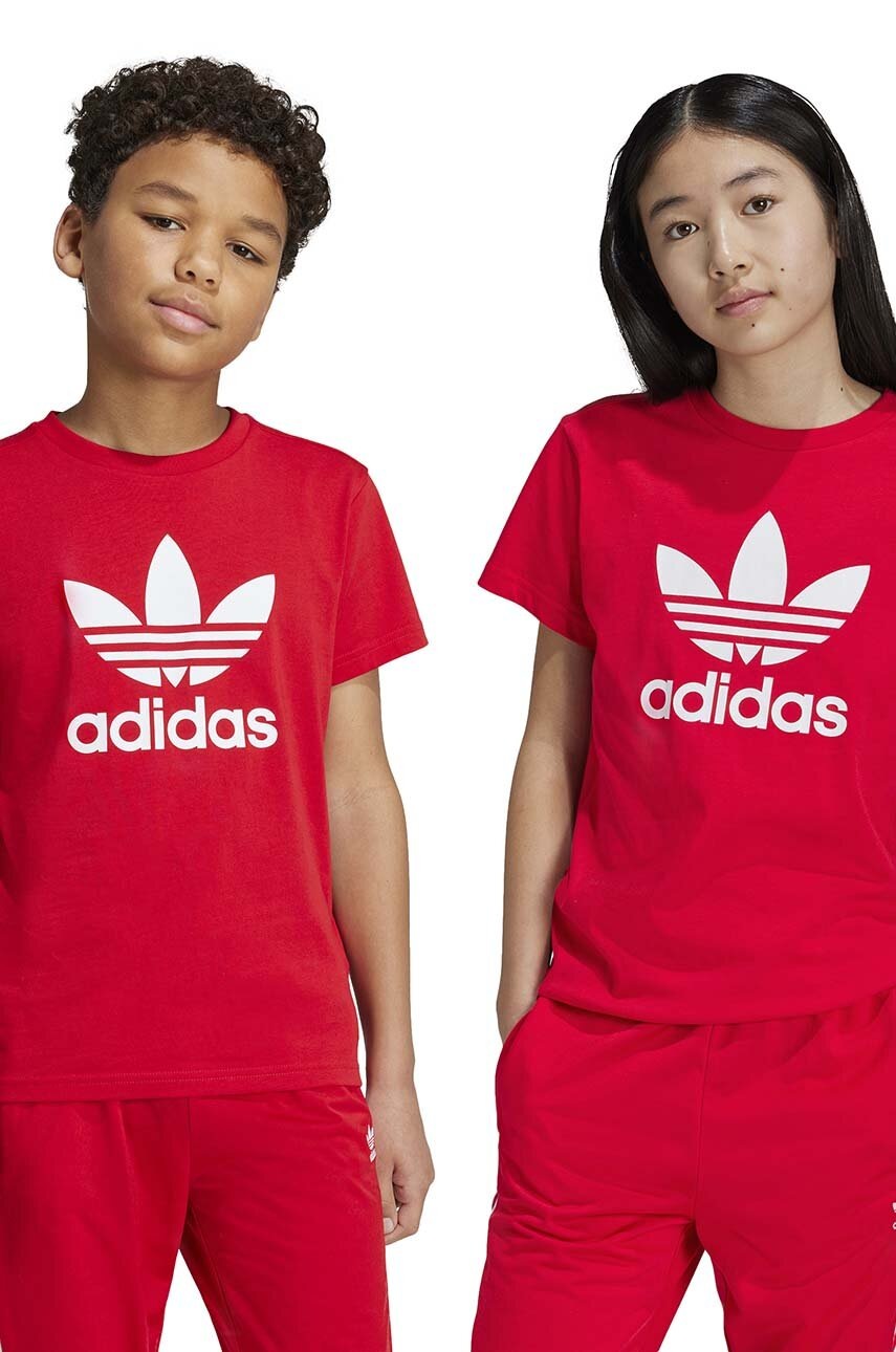 adidas Originals tricou de bumbac pentru copii TREFOIL TEE culoarea rosu, cu imprimeu, IY7423