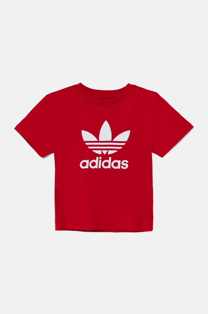 Дитяча бавовняна футболка adidas Originals TREFOIL TEE колір червоний з принтом IY7423