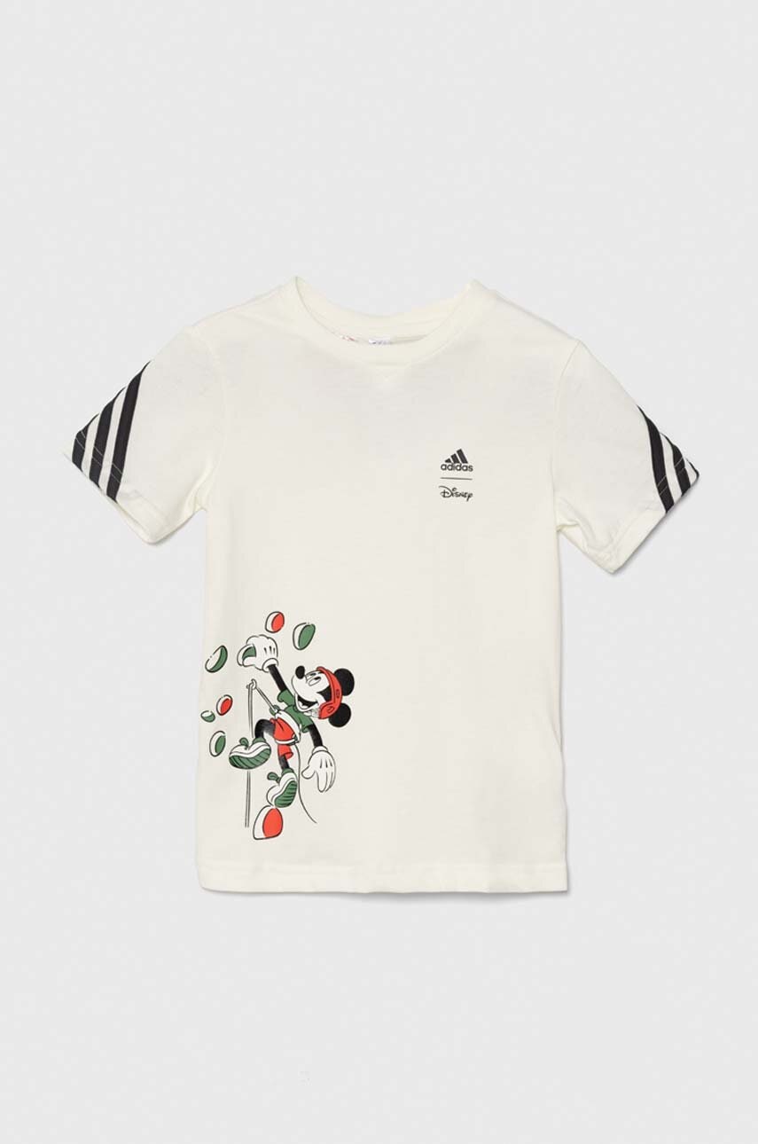 adidas tricou de bumbac pentru copii I DY MM T culoarea bej, cu imprimeu, IW0661