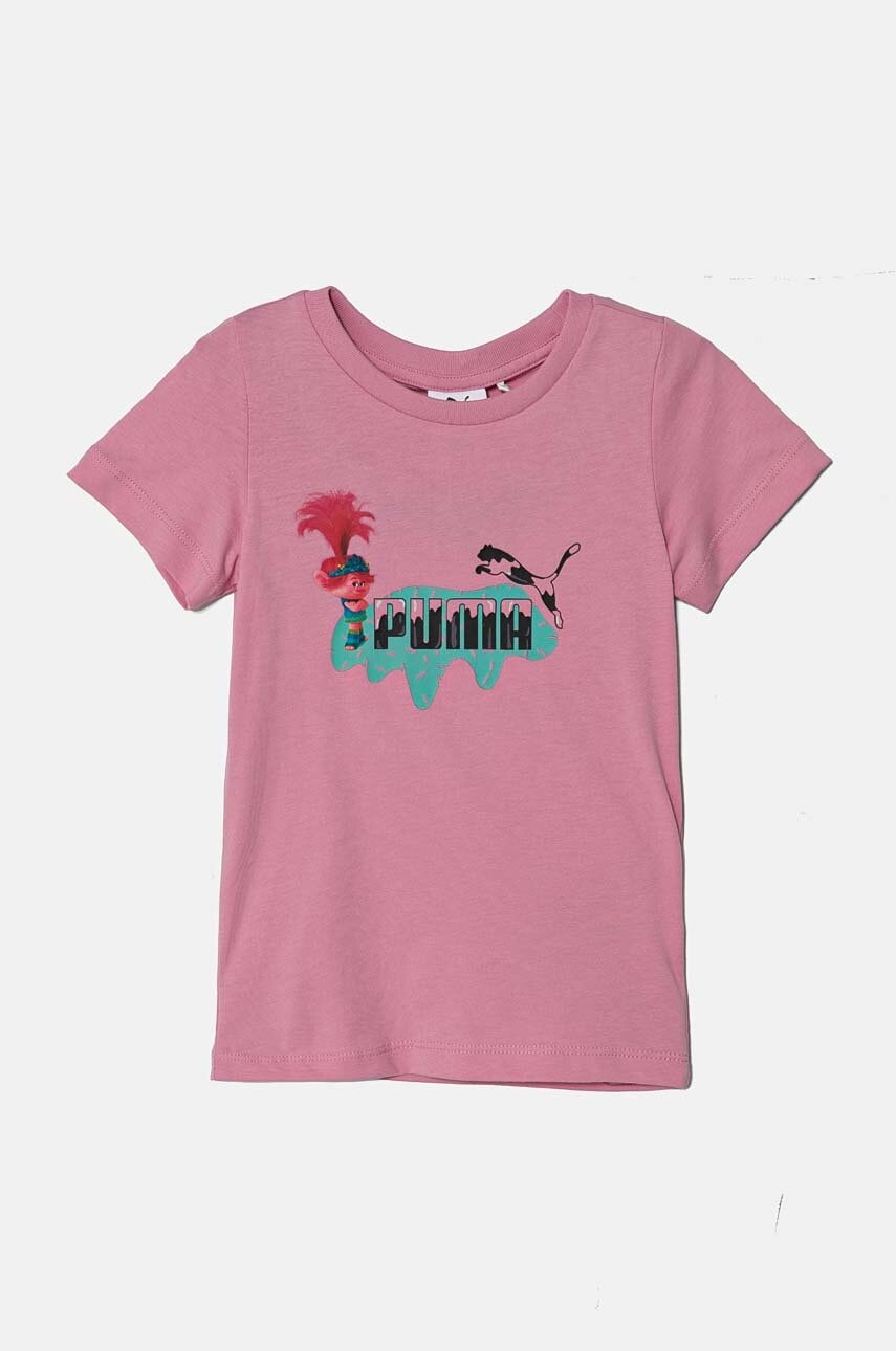 Puma tricou de bumbac pentru copii X TROLLS Tee culoarea roz, cu imprimeu, 627376 Puma tricou de bumbac pentru copii X TROLLS Tee culoarea roz, cu imprimeu, 627376
