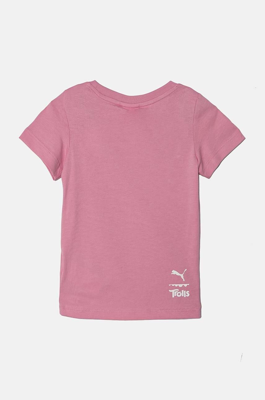 Детская хлопковая футболка Puma X TROLLS Tee цвет розовый с принтом 627376 Детская хлопковая футболка Puma X TROLLS Tee цвет розовый с принтом 627376