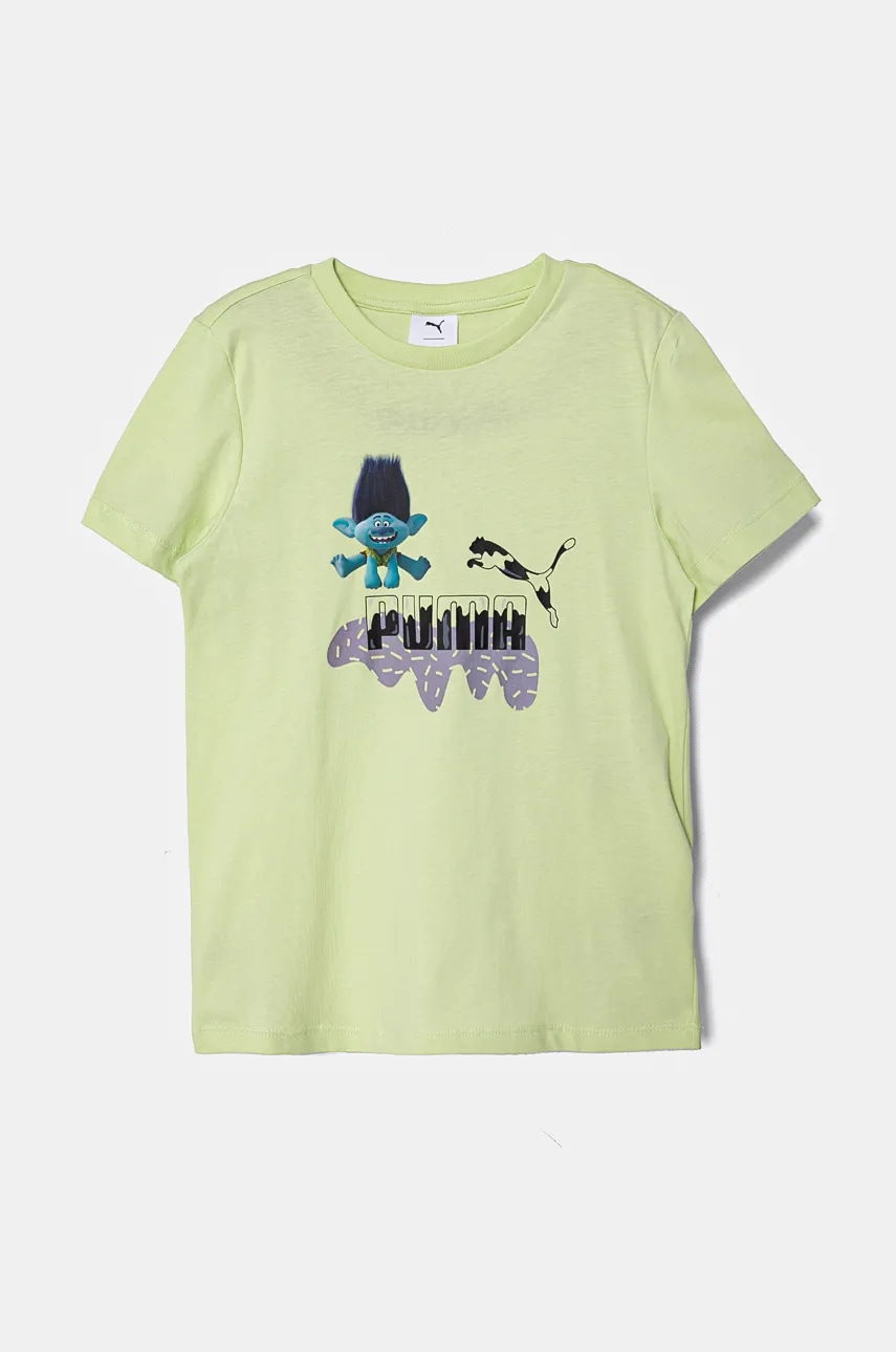 Puma tricou de bumbac pentru copii X TROLLS Tee culoarea verde, cu imprimeu, 627376 Puma tricou de bumbac pentru copii X TROLLS Tee culoarea verde, cu imprimeu, 627376