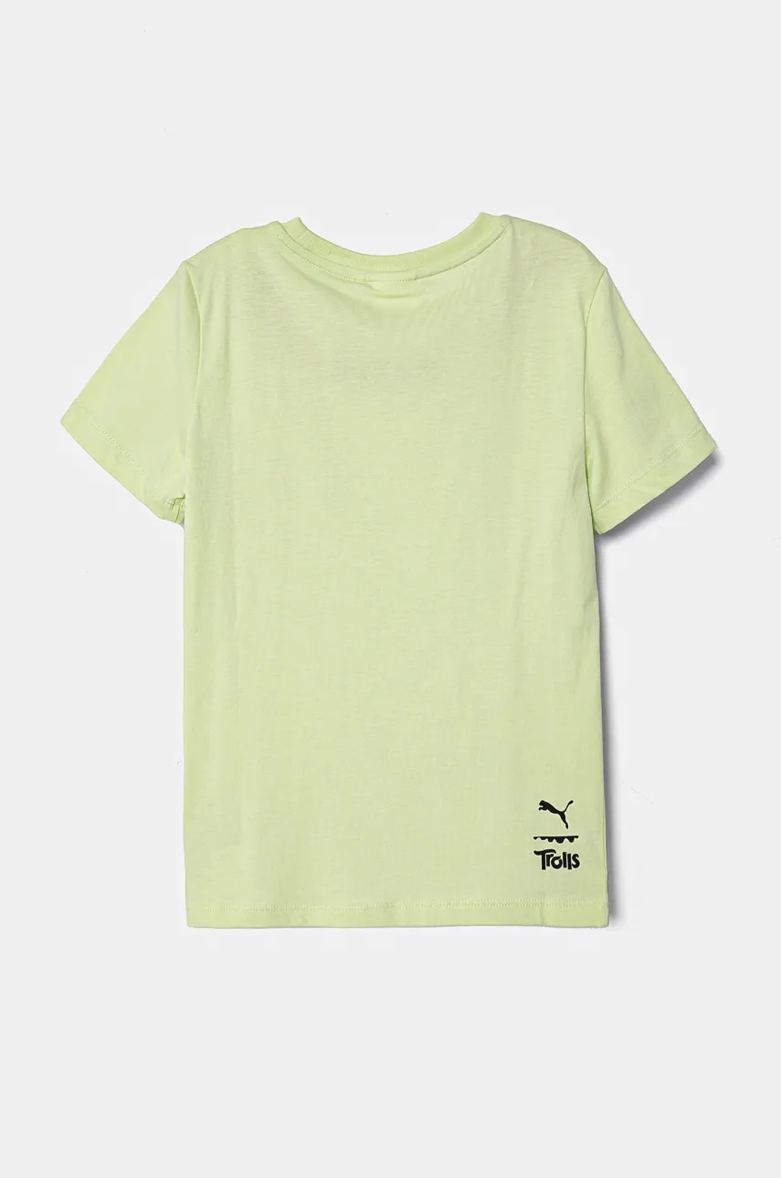 Детская хлопковая футболка Puma X TROLLS Tee цвет зелёный с принтом 627376 Детская хлопковая футболка Puma X TROLLS Tee цвет зелёный с принтом 627376
