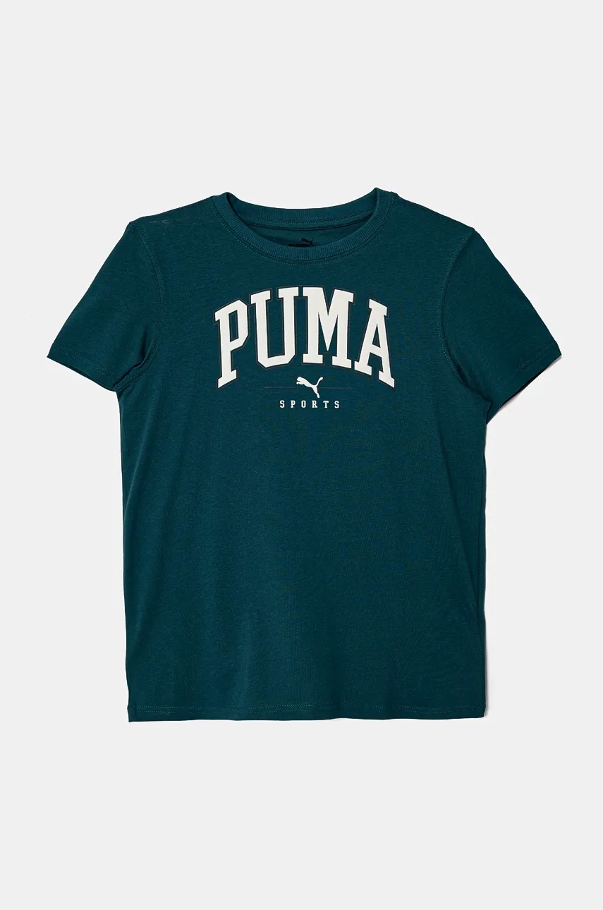 

Детска памучна тениска Puma SQUAD Bigphic Tee в зелено с принт 682772, Тюркоазен