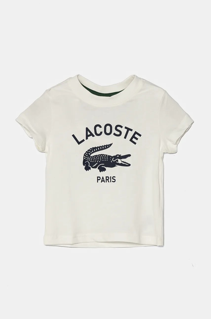 Lacoste tricou de bumbac pentru copii culoarea alb, cu imprimeu, TJ3003 Lacoste tricou de bumbac pentru copii culoarea alb, cu imprimeu, TJ3003
