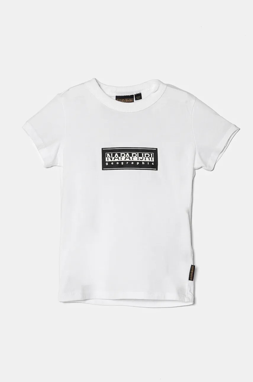 Napapijri tricou de bumbac pentru copii S-CHAMOIS SS culoarea alb, cu imprimeu, NP0A4HYL0021