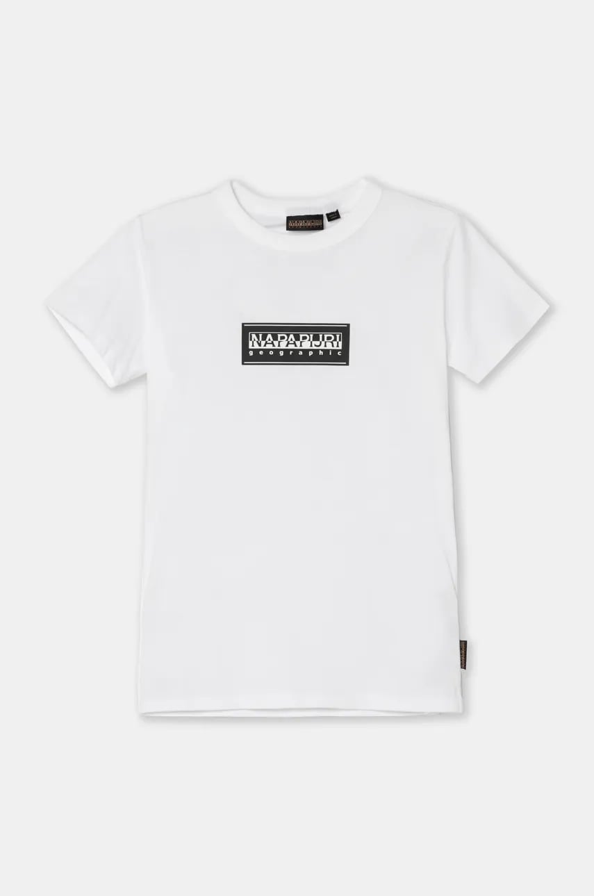 Napapijri tricou de bumbac pentru copii S-CHAMOIS SS culoarea alb, cu imprimeu, NP0A4HYL0021