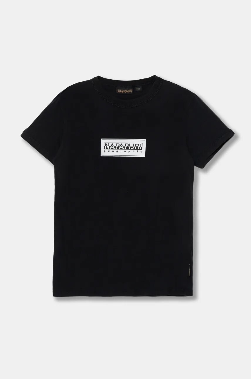 Napapijri tricou de bumbac pentru copii S-CHAMOIS SS culoarea negru, cu imprimeu, NP0A4HYL0411