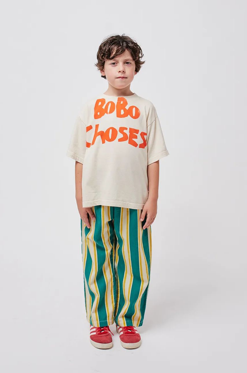 Bobo Choses tricou de bumbac pentru copii culoarea bej, cu imprimeu, 224TC001