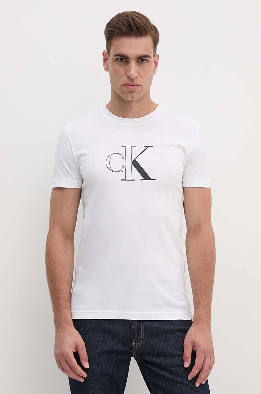 Бавовняна футболка Calvin Klein Jeans чоловіча колір білий з принтом J30J325678 