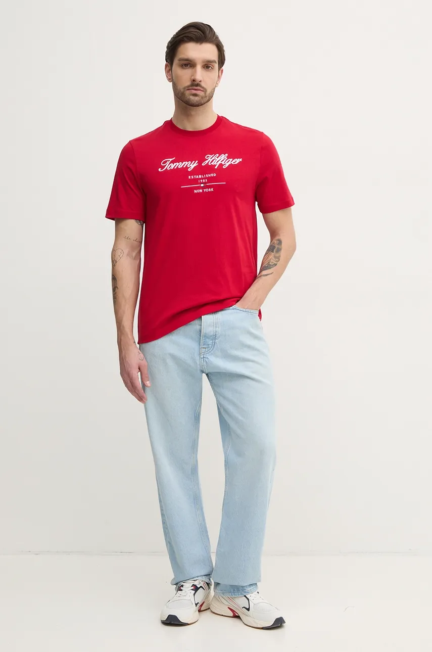 Хлопковая футболка Tommy Hilfiger мужская цвет синий с аппликацией MW0MW33691 Хлопковая футболка Tommy Hilfiger мужская цвет синий с аппликацией MW0MW33691