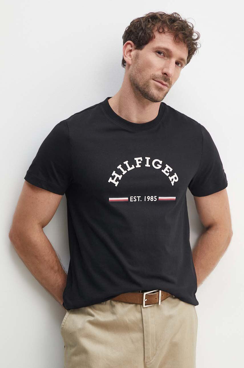 Bavlnené tričko Tommy Hilfiger pánske, čierna farba, s potlačou, MW0MW35466