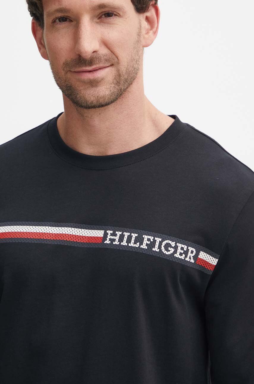 Bavlnené tričko s dlhým rukávom Tommy Hilfiger čierna farba, s potlačou, MW0MW36740