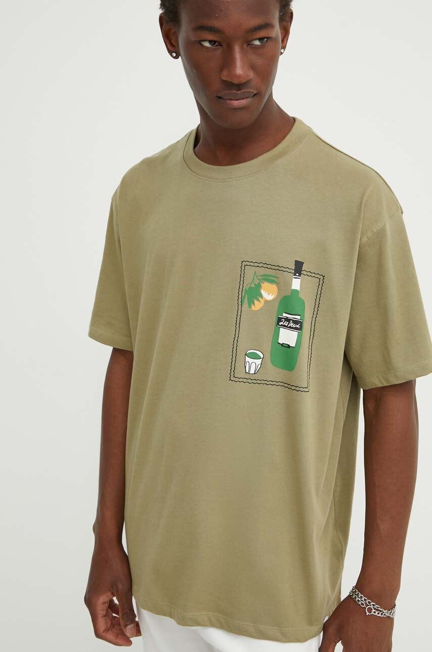 Les Deux tricou din bumbac barbati, culoarea verde, cu imprimeu, LDM101174