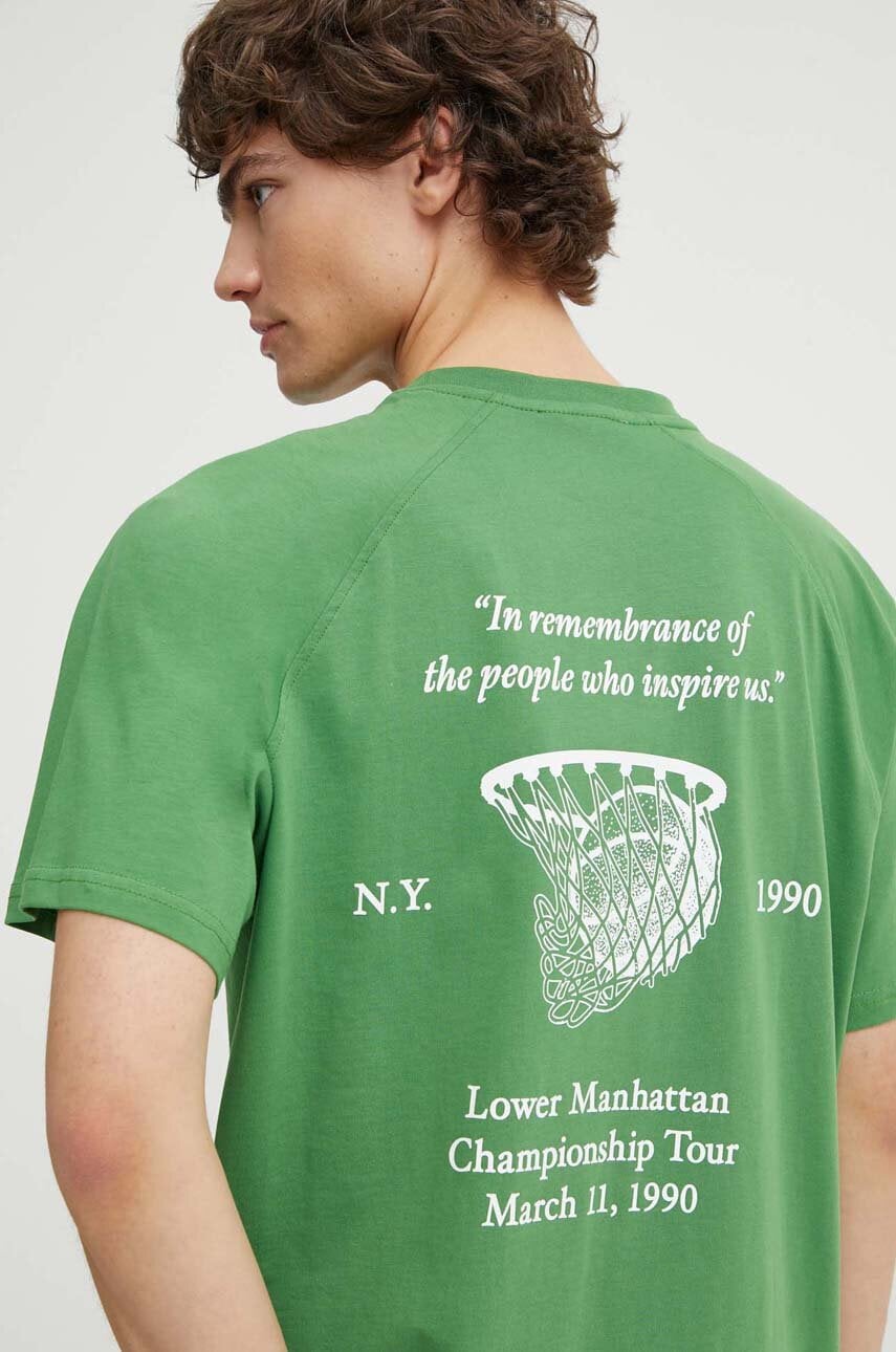Les Deux tricou din bumbac barbati, culoarea verde, cu imprimeu, LDM101182 Les Deux tricou din bumbac barbati, culoarea verde, cu imprimeu, LDM101182