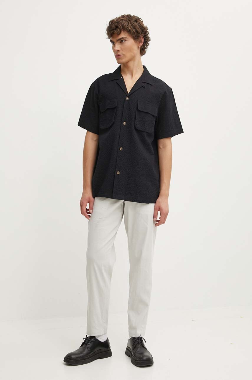 Βαμβακερό πουκάμισο Les Deux ανδρικό, χρώμα: μαύρο, LDM401086 φωτογραφία