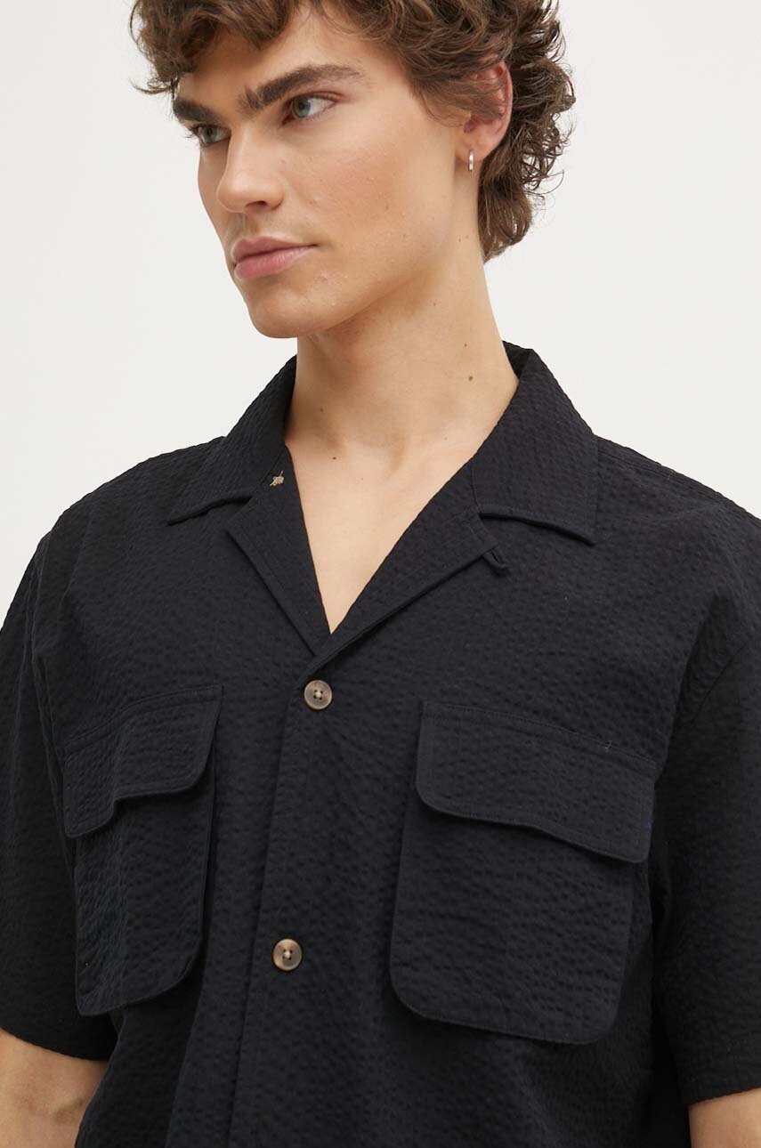 Βαμβακερό πουκάμισο Les Deux ανδρικό, χρώμα: μαύρο, LDM401086 φωτογραφία