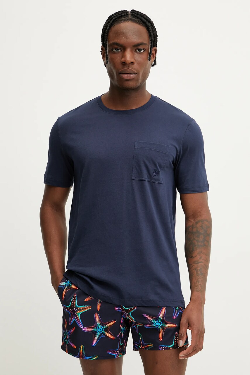 Vilebrequin tricou din bumbac TITAN barbati, culoarea albastru marin, neted, TTNU0P00