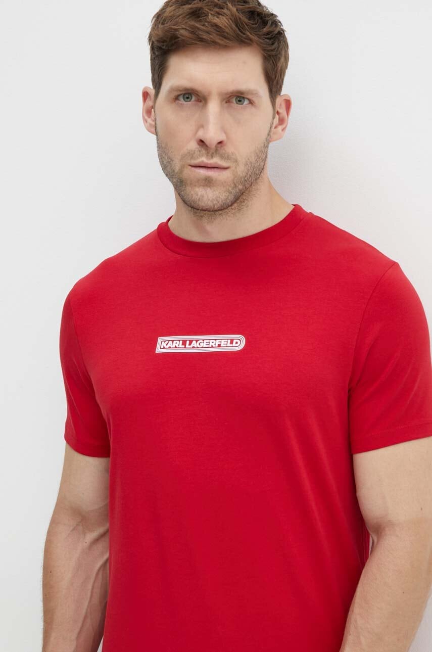 Karl Lagerfeld tricou barbati, culoarea rosu, cu imprimeu, 543221.755085