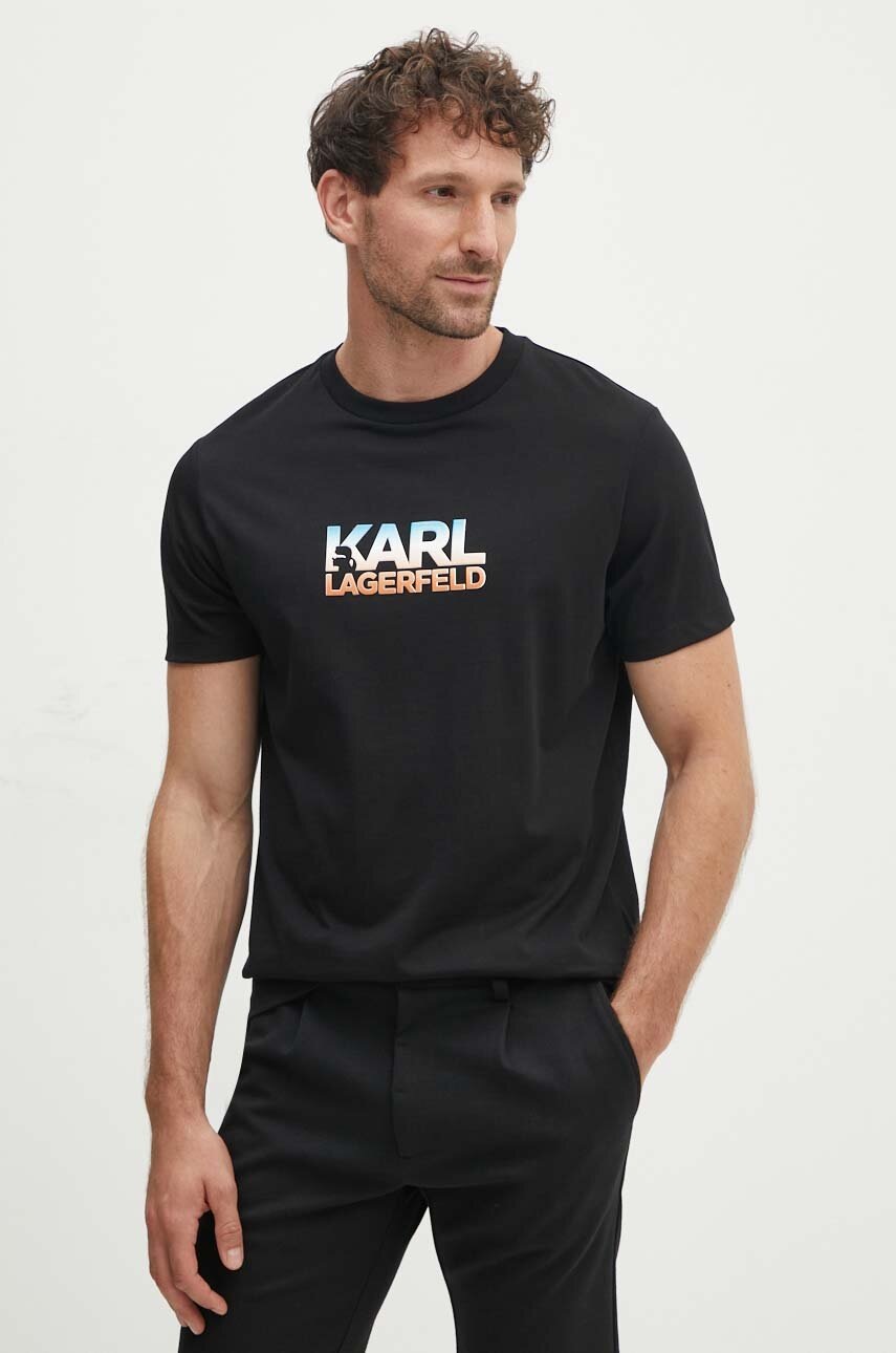 

Памучна тениска Karl Lagerfeld в черно с принт 543225.755404, Черен