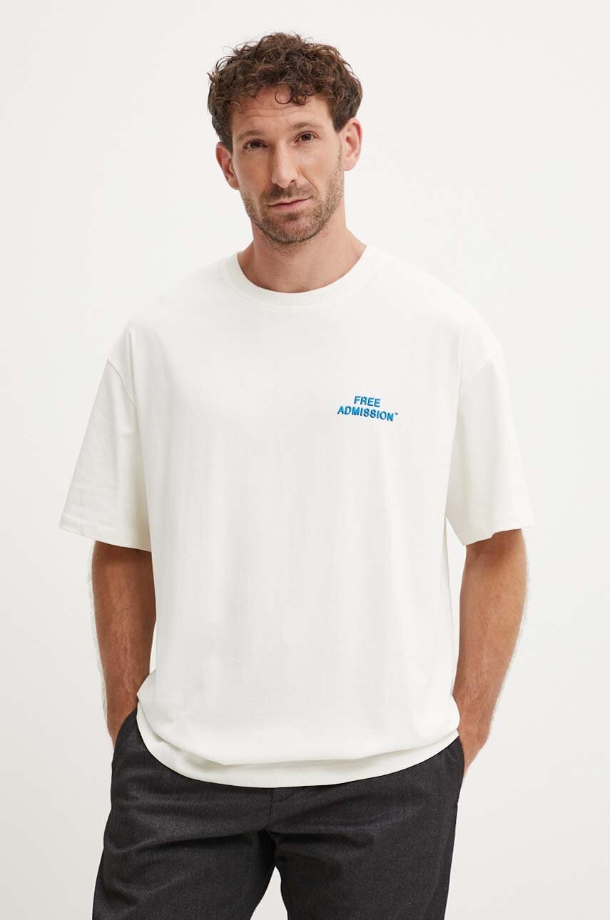 Les Deux tricou din bumbac barbati, culoarea bej, cu imprimeu, LDM101197 Les Deux tricou din bumbac barbati, culoarea bej, cu imprimeu, LDM101197