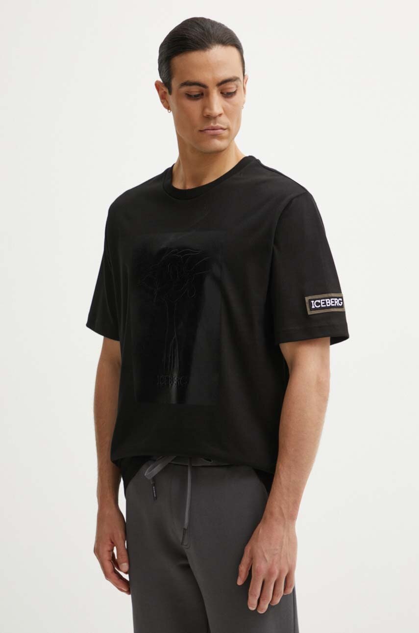 Iceberg tricou din bumbac barbati, culoarea negru, cu imprimeu, F02B 6304