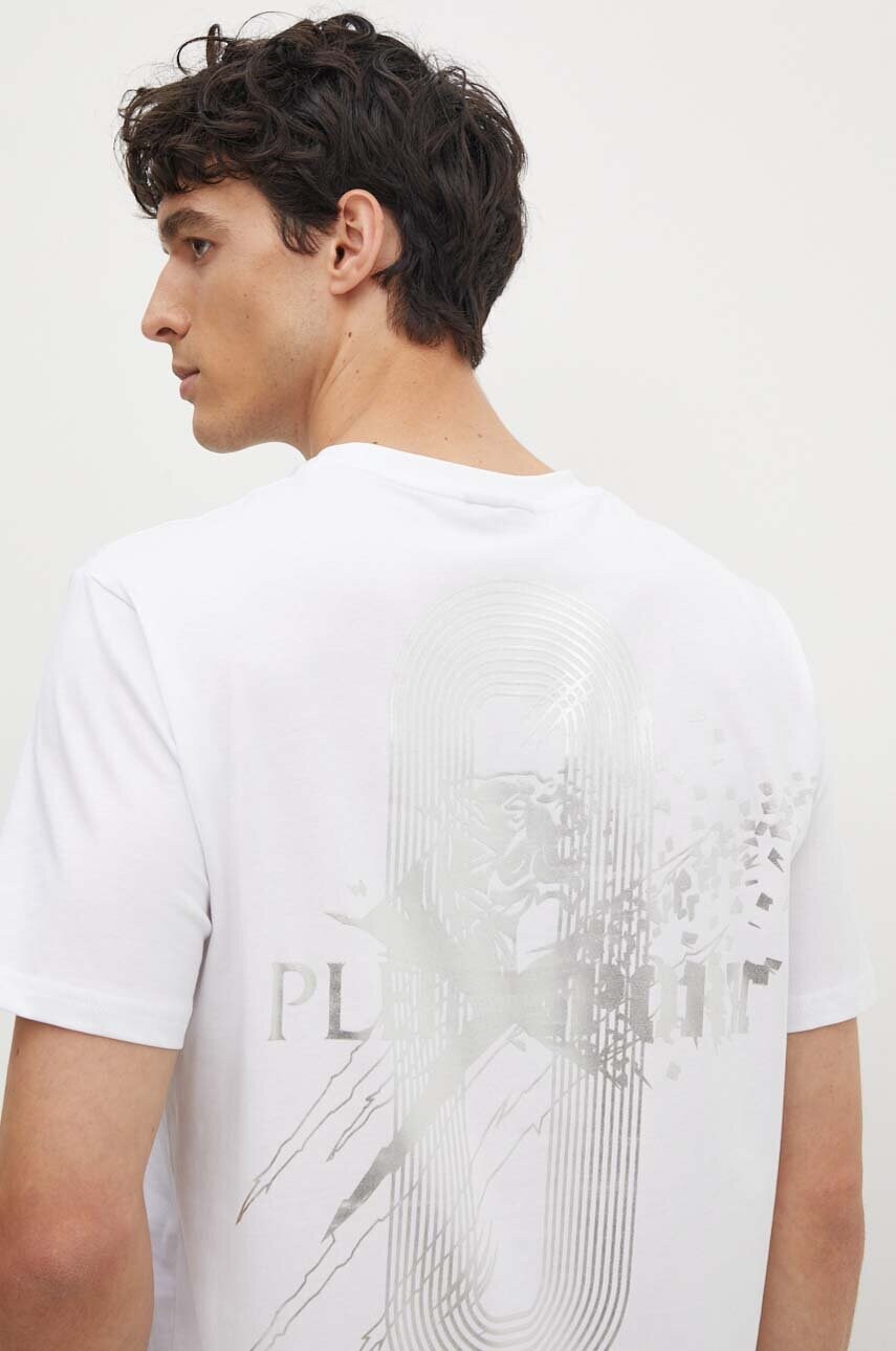 PLEIN SPORT tricou din bumbac barbati, culoarea alb, cu imprimeu, FADC MTK7558 STE003N