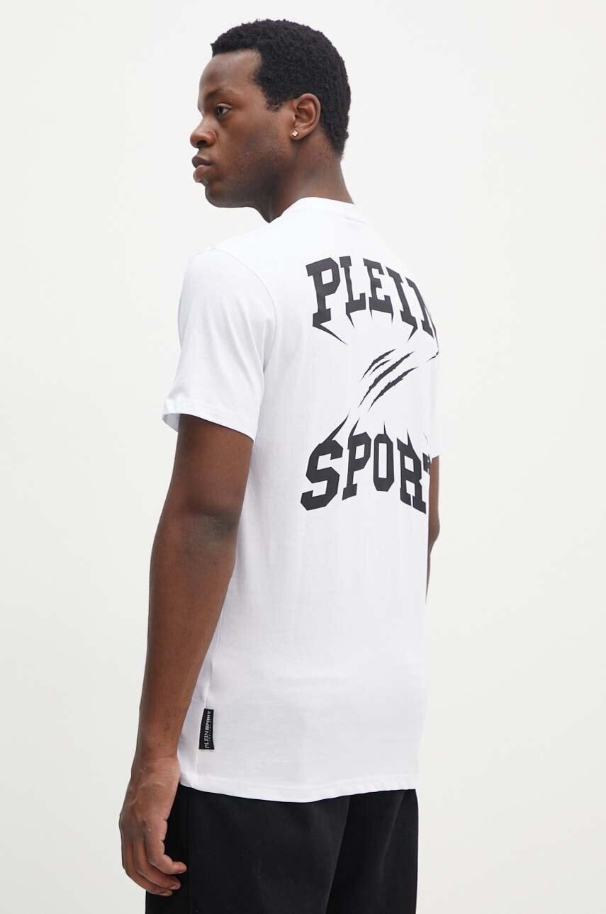 PLEIN SPORT tricou din bumbac barbati, culoarea alb, cu imprimeu, FADC MTK7560 STE003N PLEIN SPORT tricou din bumbac barbati, culoarea alb, cu imprimeu, FADC MTK7560 STE003N