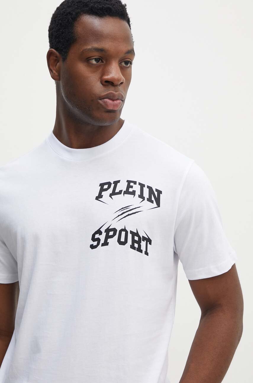 Βαμβακερό μπλουζάκι PLEIN SPORT ανδρικό, χρώμα: άσπρο, FADC MTK7560 STE003N φωτογραφία