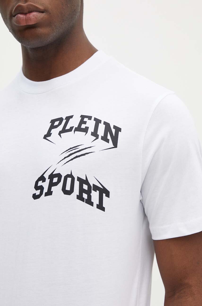 Βαμβακερό μπλουζάκι PLEIN SPORT ανδρικό, χρώμα: άσπρο, FADC MTK7560 STE003N φωτογραφία