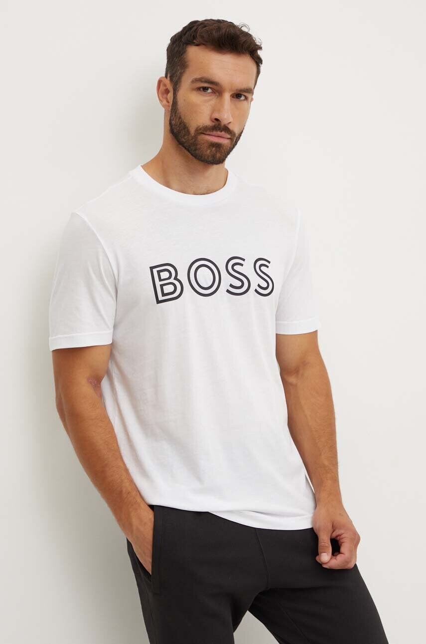 

Памучна тениска Boss Green в бяло с принт 50519358, Бял