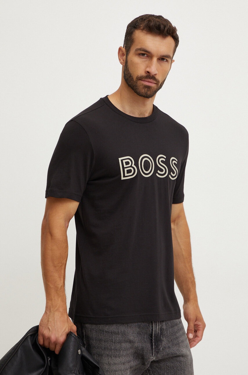 

Памучна тениска Boss Green в черно с принт 50519358, Черен