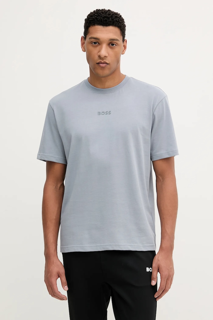 BOSS Green tricou din bumbac culoarea negru, cu imprimeu, 50519368