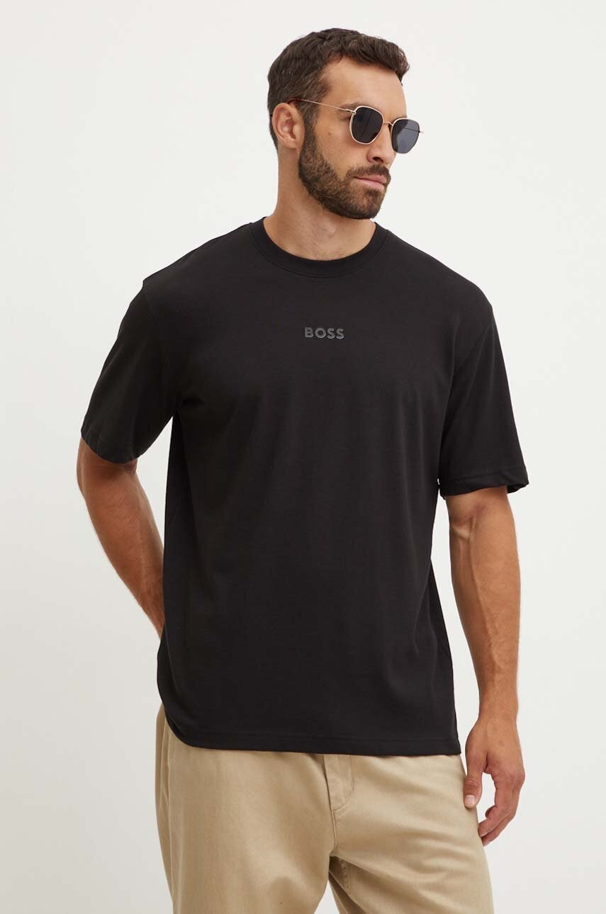 Boss Green tricou din bumbac barbati, culoarea negru, cu imprimeu, 50519368 Boss Green tricou din bumbac barbati, culoarea negru, cu imprimeu, 50519368