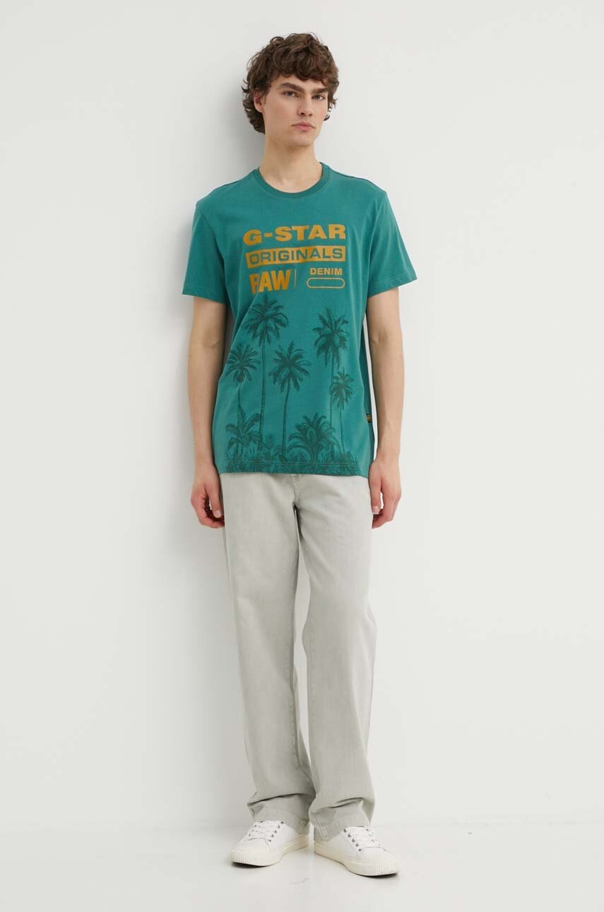 Βαμβακερό μπλουζάκι G-Star ανδρικό, χρώμα: πράσινο, D24681-336 φωτογραφία