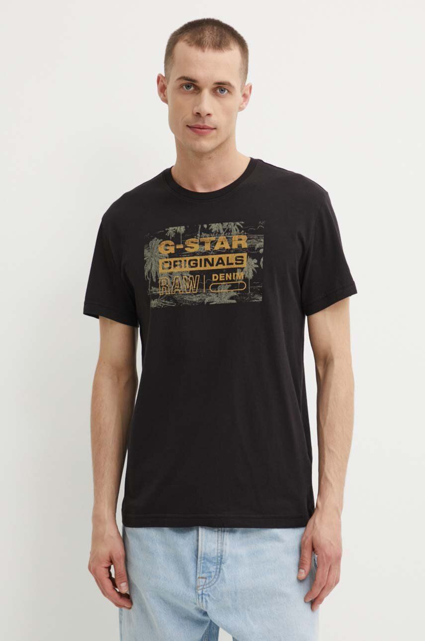 G-Star Raw tricou din bumbac barbati, culoarea negru, cu imprimeu, D24682-C506