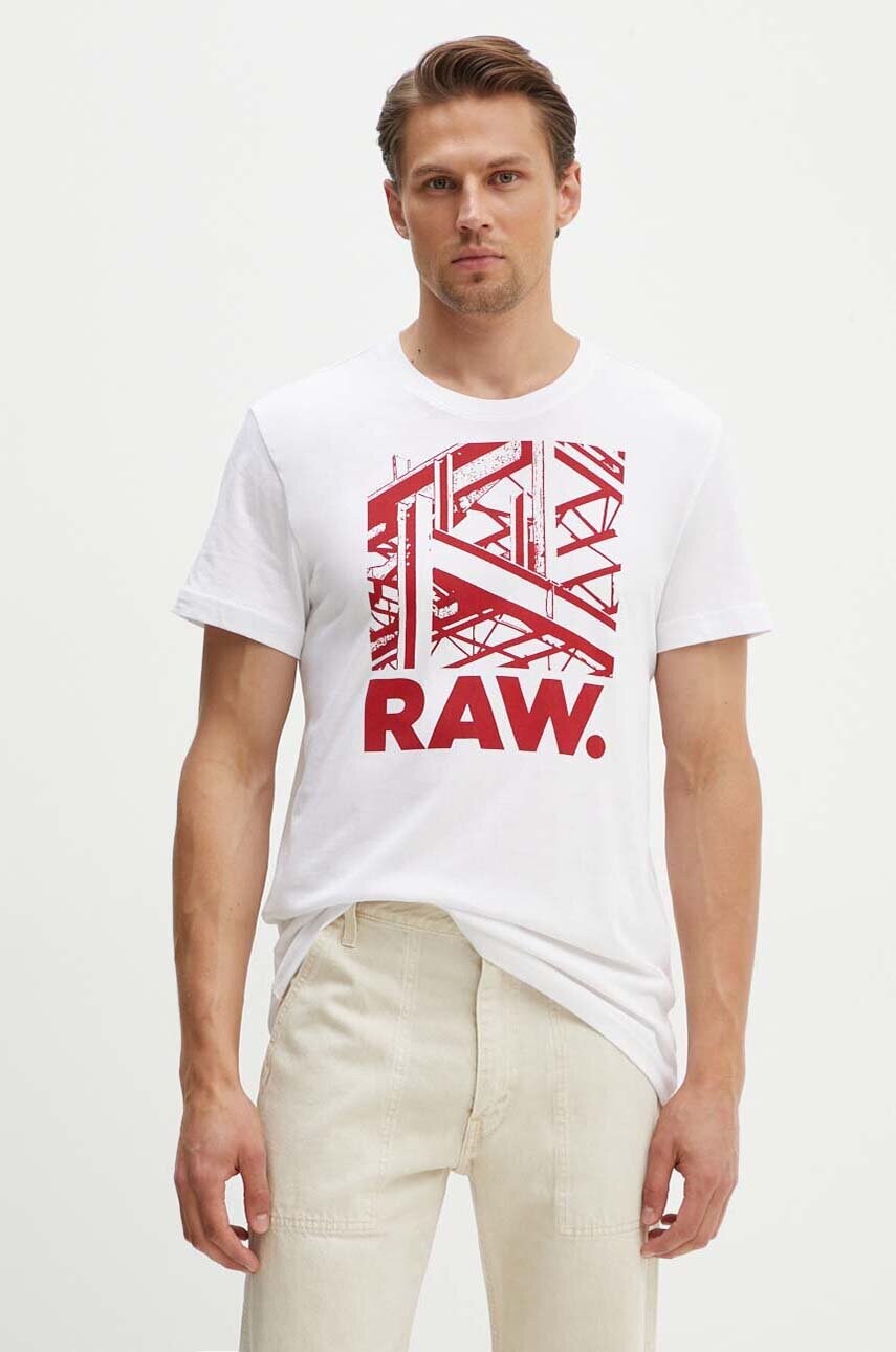 G-Star tricou din bumbac bărbați, culoarea alb, cu imprimeu, D24685-C506