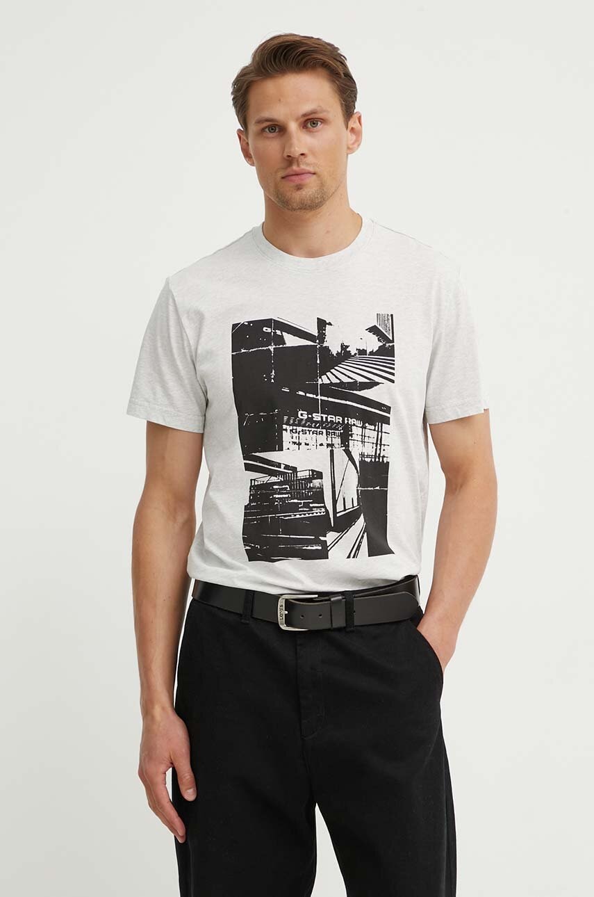 G-Star tricou din bumbac bărbați, culoarea gri, cu imprimeu, D24686-336