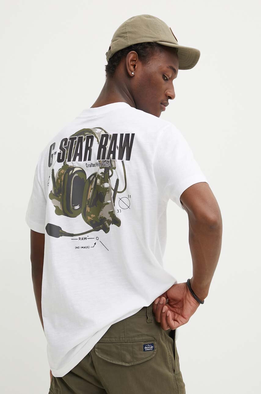 

Памучна тениска G-Star Raw в бяло с принт D24687-C372, Бял