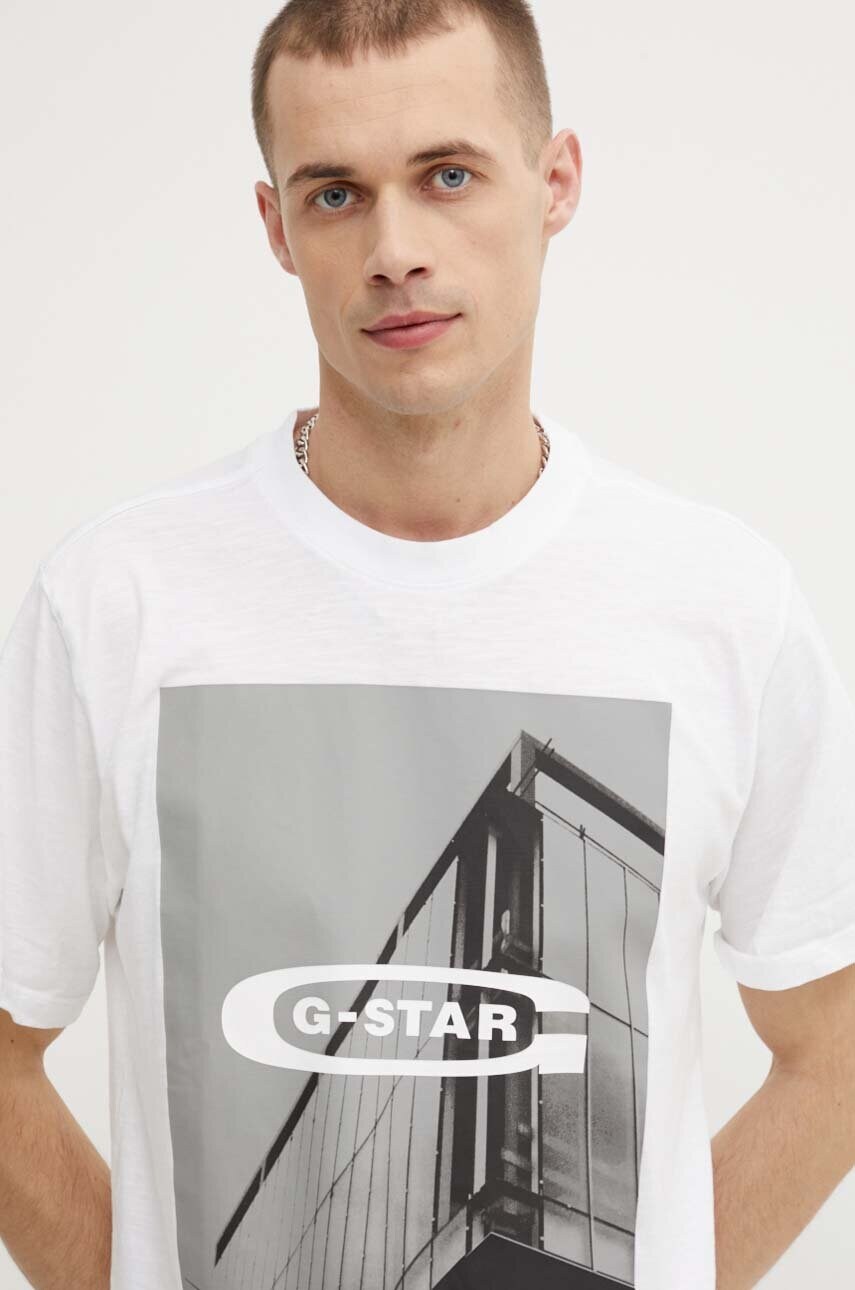 G-Star tricou din bumbac bărbați, culoarea alb, cu imprimeu, D24683-C372