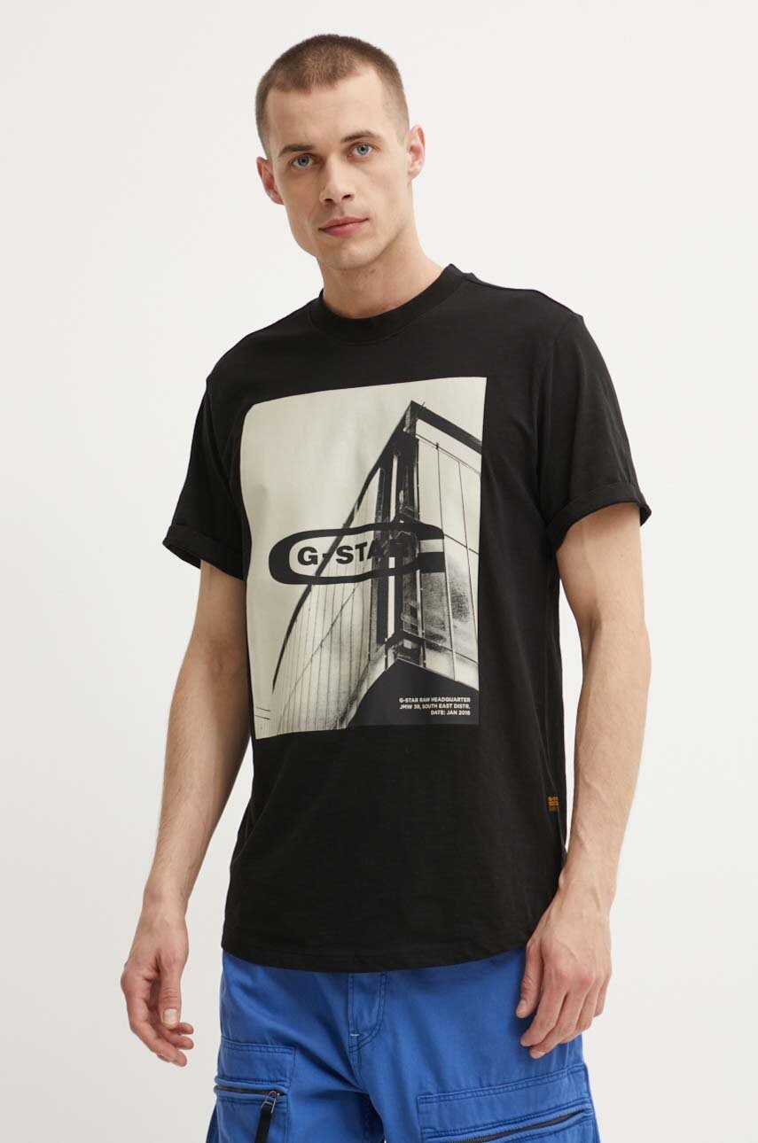 G-Star Raw tricou din bumbac barbati, culoarea negru, cu imprimeu, D24683-C372
