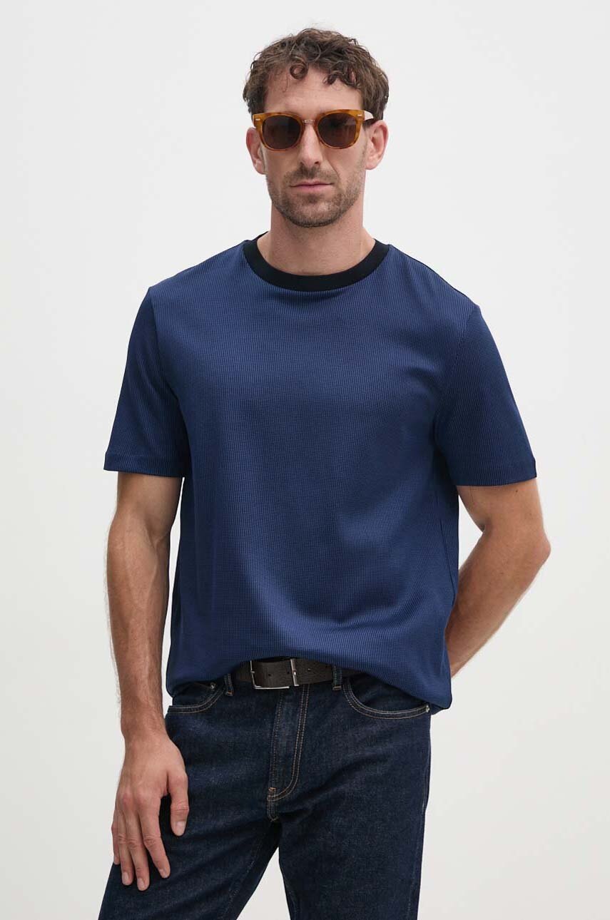 

Памучна тениска BOSS в тъмносиньо с меланжов десен 50518539, Тъмносин